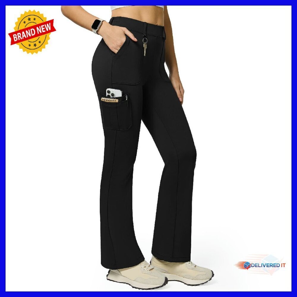High Waist Bootcut Cargo Pants with 6 Pockets - Stretch Yoga Work Pants